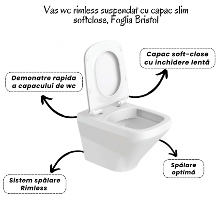 Set vas wc suspendat Bristol Foglia, clapeta alba, rezervor wc incastrat Geberit Duofix Delta [4]