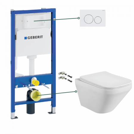 Seturi vas WC suspendat cu rezervor incastrat si clapeta - Set vas wc suspendat Bristol Foglia, clapeta alba, rezervor wc incastrat Geberit Duofix Delta