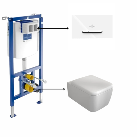 Set vas wc suspendat, capac softclose inclus,Skyla TwistFlush cu rezervor wc incastrat si clapeta de actionare dual-flush, alba cu 2 butoane cromate ViConnect, Villeroy & Boch [0]