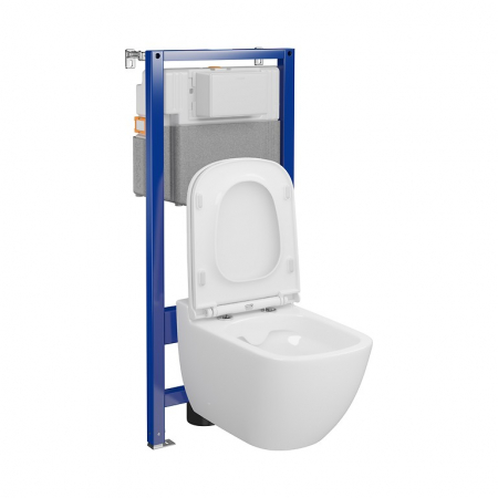 Seturi vas WC suspendat cu rezervor incastrat si clapeta - Set vas wc suspendat Caspia CleanOn cu capac soft close si rezervor incastrat C24 Aqua 50