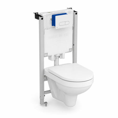 Obiecte sanitare - Set vas WC suspendat rimless Cersanit Zip City Dur cu capac Soft Close, rezervor încastrat Ideal Standard ProSys și clapetă Oleas M1 alb lucios
