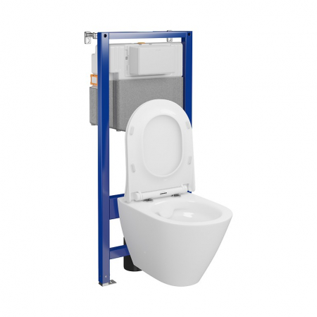 Seturi vas WC suspendat cu rezervor incastrat si clapeta - Set vas wc suspendat City Oval CleanOn cu capac soft close si rezervor incastrat C14 Aqua 50