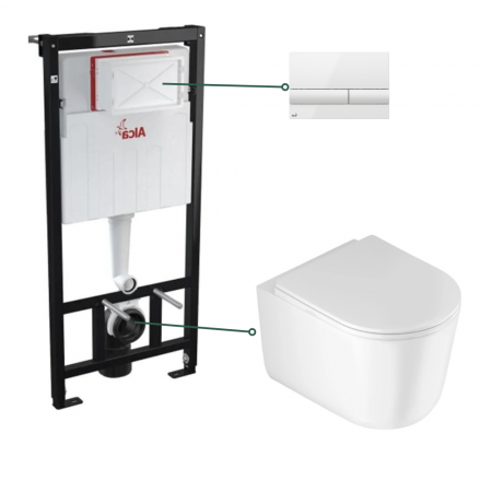 Seturi vas WC suspendat cu rezervor incastrat si clapeta - Set vas wc suspendat tornado cu capac soft close Deante Jasmin si rezervor wc incastrat Alcaplast, Sadromodul cu clapeta alba lucioasa