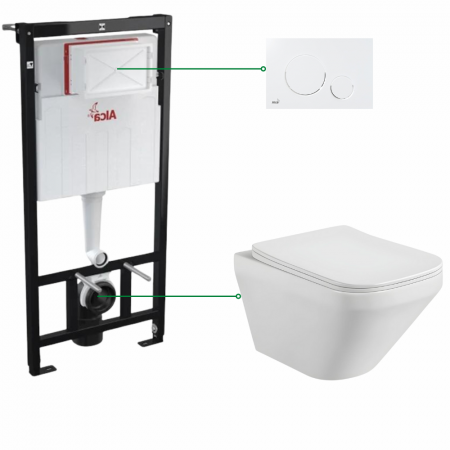 Seturi vas WC suspendat cu rezervor incastrat si clapeta - Set vas wc suspendat Bristol Foglia, clapeta alb lucios, rezervor wc incastrat Alcaplast, Sadromodul