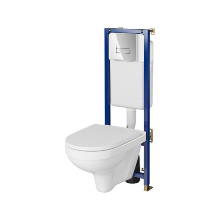 Seturi vas WC suspendat cu rezervor incastrat si clapeta - Set vas wc suspendat CleanOn Zip cu capac soft close, rezervor incastrat si clapeta crom lucios