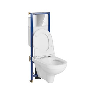 Seturi vas WC suspendat cu rezervor incastrat si clapeta - Set vas wc suspendat CleanOn Zip cu capac soft close, rezervor incastrat si clapeta crom lucios