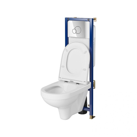 Set vas wc suspendat CleanOn Zip cu capac soft close, rezervor incastrat si clapeta crom lucios butoane rotunde [1]