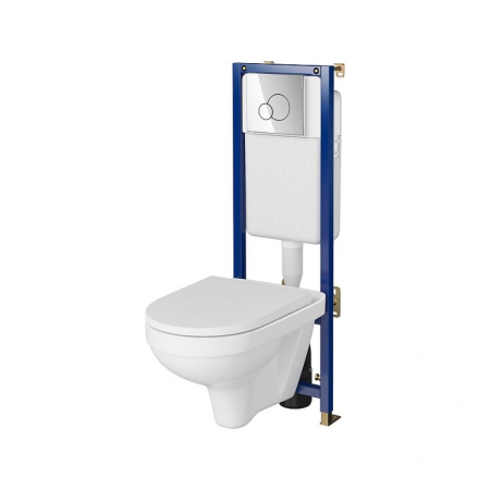 Vase WC - Set vas wc suspendat CleanOn Zip cu capac soft close, rezervor incastrat si clapeta crom lucios butoane rotunde