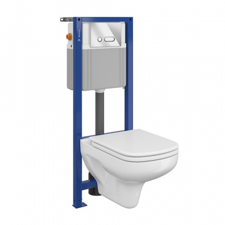 Seturi vas WC suspendat cu rezervor incastrat si clapeta - Set vas wc suspendat Colour CleanOn cu capac soft close, rezervor incastrat si clapeta crom lucios