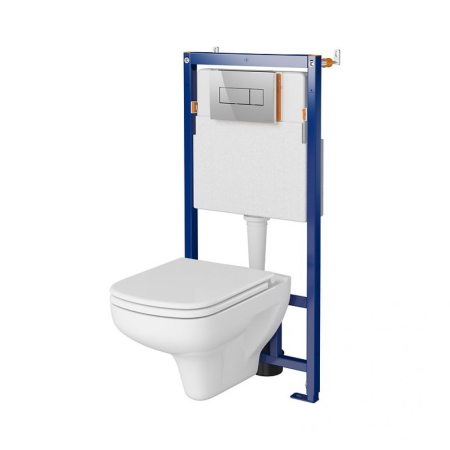 Seturi vas WC suspendat cu rezervor incastrat si clapeta - Set vas wc suspendat Colour CleanOn cu capac soft close, rezervor incastrat si clapeta crom lucios Opti