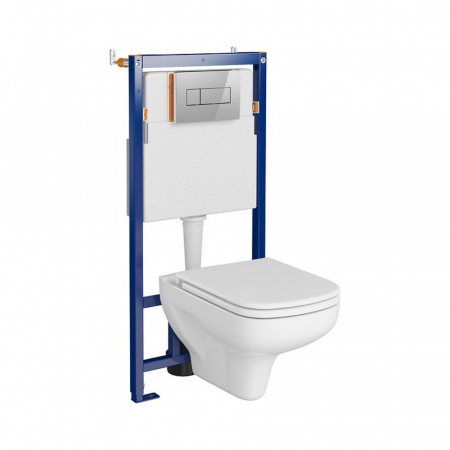 Seturi vas WC suspendat cu rezervor incastrat si clapeta - Set vas wc suspendat Colour CleanOn cu capac soft close, rezervor incastrat si clapeta crom lucios Opti