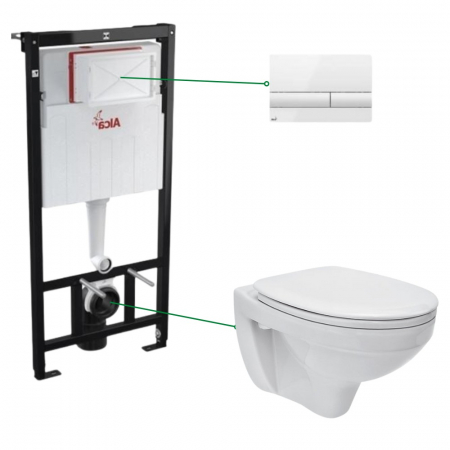 Set vas wc suspendat cu capac Cersanit Terra, rezervor incastrat si clapeta alba Alcaplast [0]