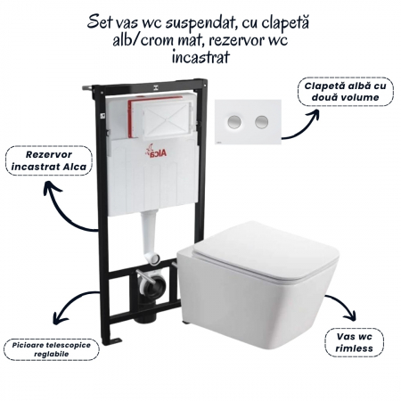 Set vas wc suspendat cu capac Fluminia Paris, rezervor si clapeta alb/crom mat Alcaplast M1976-2 [1]