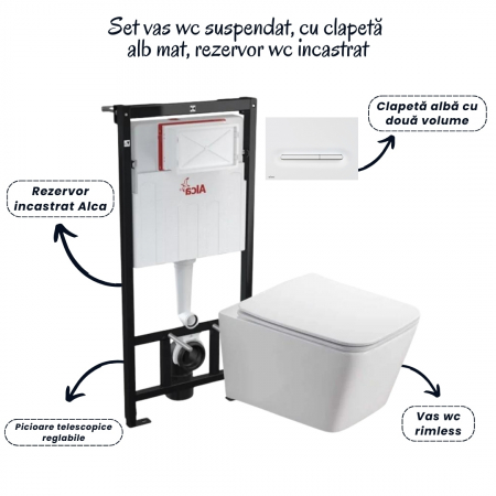 Set vas wc suspendat cu capac Fluminia Paris, rezervor si clapeta alb mat Alcaplast M1876 [1]