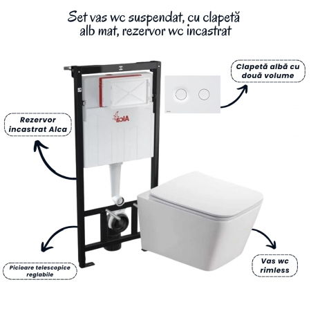 Set vas wc suspendat cu capac Fluminia Paris, rezervor si clapeta alb mat Alcaplast M1976 [1]