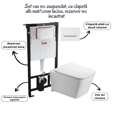 Set vas wc suspendat cu capac Fluminia Paris, rezervor si clapeta alb mat/crom lucios Alcaplast M1876-1 [1]