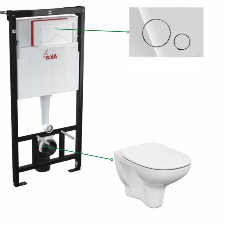 Set vas wc suspendat cu capac soft close Cersanit, rezervor incastrat Alcadrain si clapeta crom lucios [0]