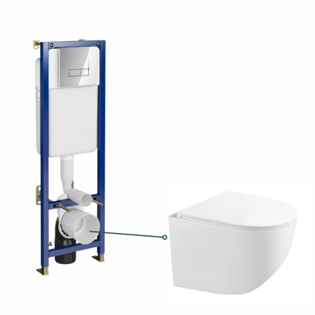 Baie - Set vas wc suspendat cu capac softclose, cu rezervor incastrat, clapeta actionare dubla, crom lucios, Cersanit