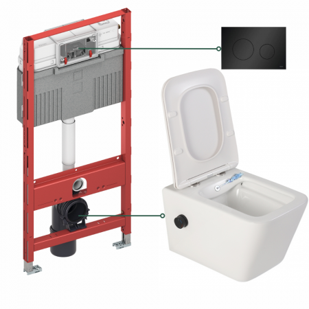 Provocarea mintii - ghicitori cu reduceri - Set vas wc suspendat cu functie bideu, baterie negru mat si capac soft close, Foglia Safari, rezervor incastrat TECEprofil si clapeta de actionare negru mat, TECE Loop