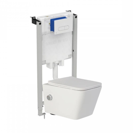 Seturi vas WC suspendat cu rezervor incastrat si clapeta - Set vas wc suspendat cu functie bideu, dreptunghiular, rimless, baterie crom Foglia Safari si rezervor incastrat Prosys cu set de fixare inclus si clapeta Oleas M1 alb lucios, Ideal Standard