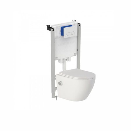 Set vas wc suspendat cu functie bideu, semirotund, rimless, baterie crom Foglia Oslo si rezervor incastrat Prosys cu set de fixare inclus si clapeta Oleas M1 alb lucios, Ideal Standard [0]