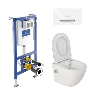 Set vas wc suspendat cu functie bideu, cu capac softclose si rezervor incastrat Villeroy & Boch cu clapeta alba [0]
