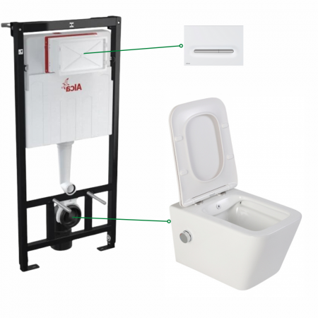 Set vas wc suspendat cu functie de bideu Foglia Safari si rezervor wc incastrat cu clapeta alb mat/crom mat, Alcadrain [0]