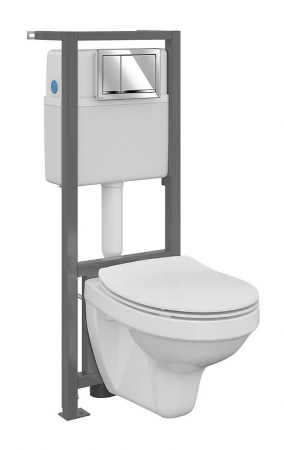 Seturi vas WC suspendat cu rezervor incastrat si clapeta - Set vas wc suspendat Delfi cu capac soft close, rezervor incastrat Aqua 02 si clapeta crom lucios
