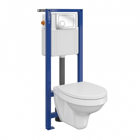 Seturi vas WC suspendat cu rezervor incastrat si clapeta - Set vas wc suspendat Delfi cu capac soft close, rezervor incastrat si clapeta crom lucios