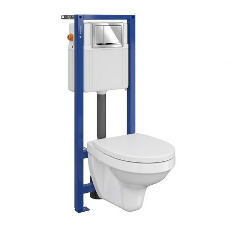 Baie - Set vas wc suspendat Delfi cu capac soft close, rezervor incastrat System 01 si clapeta crom lucios
