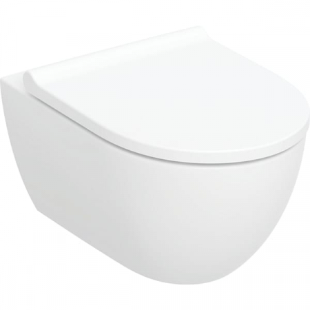 Vase WC - Set vas wc suspendat Geberit Acanto alb lucios si capac soft close, spalare verticala TurboFlush