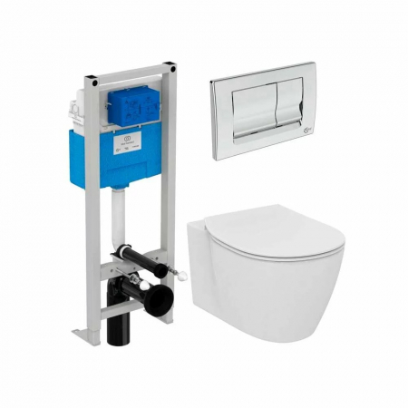 Seturi vas WC suspendat cu rezervor incastrat si clapeta - Set vas wc suspendat Ideal Standard Connect Air AquaBlade cu capac soft close, rezervor incastrat si clapeta crom