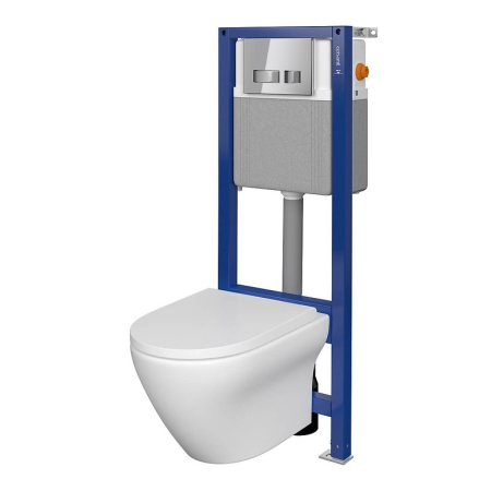 Seturi vas WC suspendat cu rezervor incastrat si clapeta - Set vas wc suspendat Larga Oval CleanOn cu capac soft close, rezervor incastrat si clapeta crom lucios