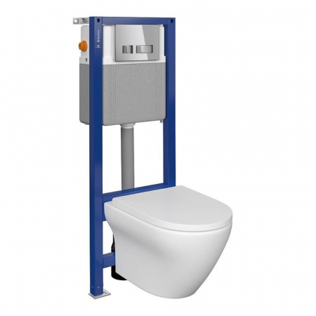Set vas wc suspendat Larga Oval CleanOn cu capac soft close, rezervor incastrat si clapeta crom lucios [1]