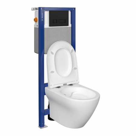Set vas wc suspendat Larga Oval CleanOn cu capac soft close, rezervor incastrat si clapeta negru mat [2]
