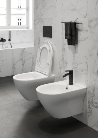Set vas wc suspendat Larga Oval CleanOn cu capac soft close, rezervor incastrat si clapeta pneumatica negru mat [7]