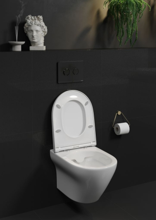Set vas wc suspendat Larga Oval CleanOn cu capac soft close, rezervor incastrat si clapeta pneumatica negru mat [6]