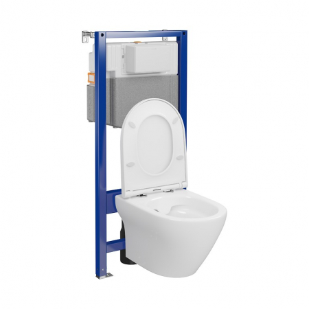 Seturi vas WC suspendat cu rezervor incastrat si clapeta - Set vas wc suspendat Larga Oval CleanOn cu capac soft close si rezervor incastrat C20 Aqua 50