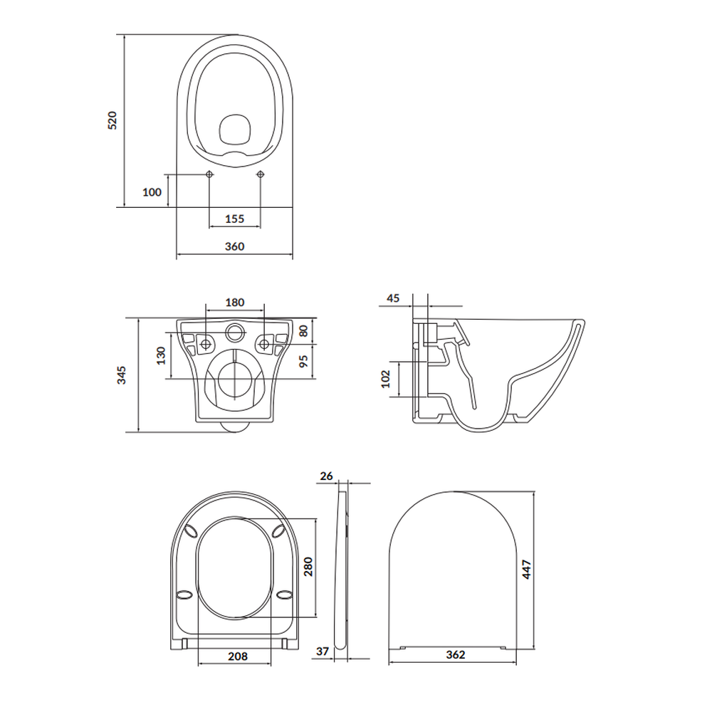 Set vas wc suspendat Larga Oval CleanOn cu capac soft close si rezervor incastrat C20 Aqua 50 [5]