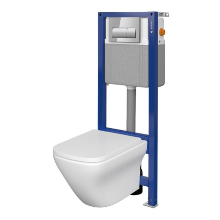 Seturi vas WC suspendat cu rezervor incastrat si clapeta - Set vas wc suspendat Larga Square CleanOn cu capac soft close, rezervor incastrat si clapeta crom lucios