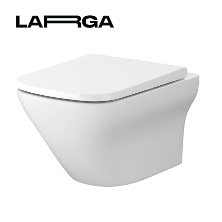 Set vas wc suspendat Larga Square CleanOn cu capac soft close, rezervor incastrat si clapeta pneumatica crom lucios [2]