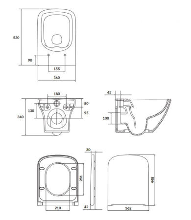 Set vas wc suspendat Larga Square CleanOn cu capac soft close, rezervor incastrat si clapeta pneumatica crom lucios [5]