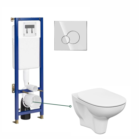 Festivalul reducerilor - Set vas wc suspendat Luka CleanOn, capac din polipropilena inclus, rezervor wc incastrat Tech Line Base, clapeta crom lucios, Cersanit