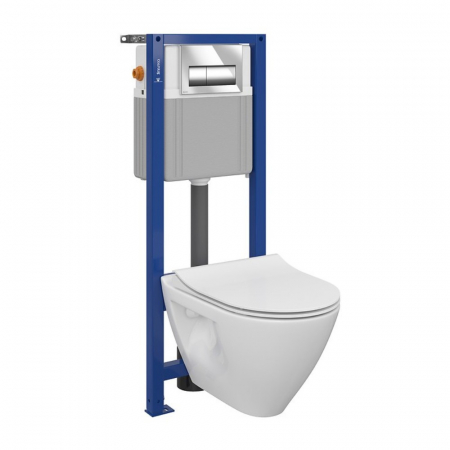Baie - Set vas wc suspendat Mille CleanOn cu capac soft close, rezervor incastrat si clapeta crom lucios