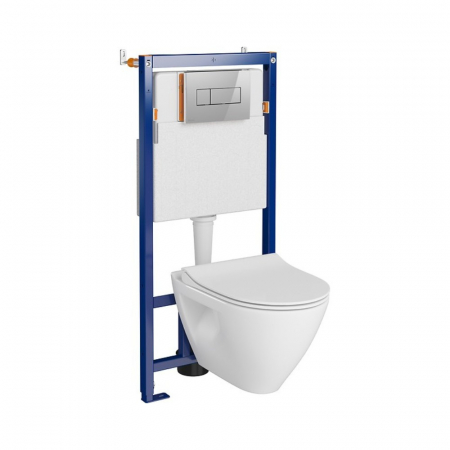 Seturi vas WC suspendat cu rezervor incastrat si clapeta - Set vas wc suspendat Mille CleanOn cu capac soft close, rezervor incastrat si clapeta crom lucios Opti