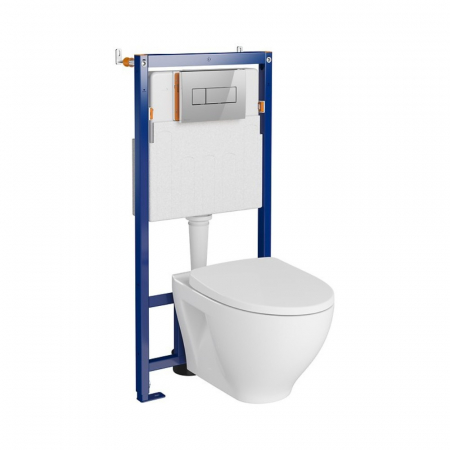 Seturi vas WC suspendat cu rezervor incastrat si clapeta - Set vas wc suspendat Moduo CleanOn cu capac soft close, rezervor incastrat si clapeta crom lucios
