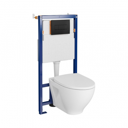 Seturi vas WC suspendat cu rezervor incastrat si clapeta - Set vas wc suspendat Moduo CleanOn cu capac soft close, rezervor incastrat si clapeta negru mat