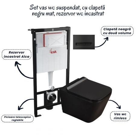 Set vas wc suspendat negru cu capac Fluminia Paris, rezervor si clapeta negru mat Alcaplast M1878 [1]
