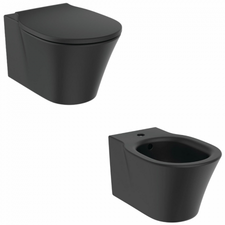 Seturi vase WC cu bideu - Set vas wc suspendat negru mat cu capac soft close si bideu, Ideal Standard Connect Air