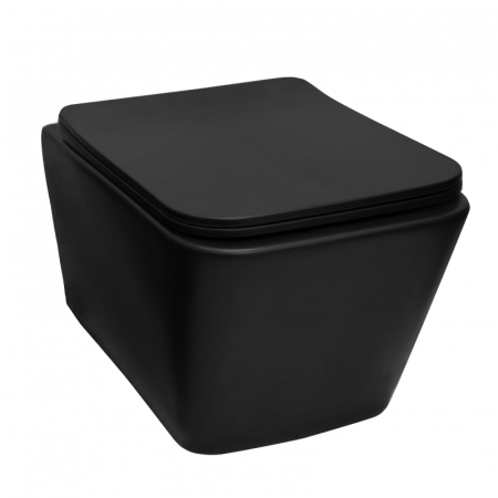 Baie - Set vas WC suspendat negru mat, rimless cu capac quick release si soft close, Fluminia Paris